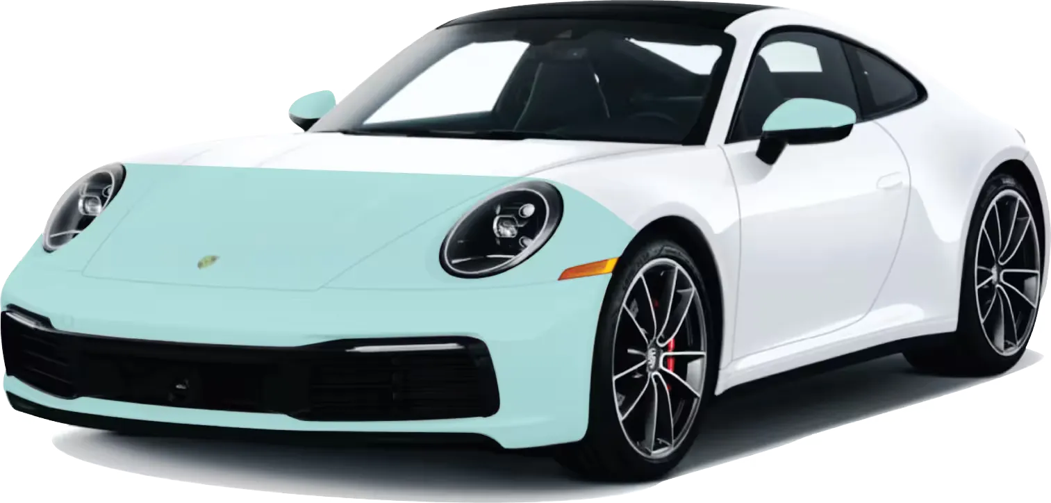 Partial Front: partial hood, full bumper, and side mirrors